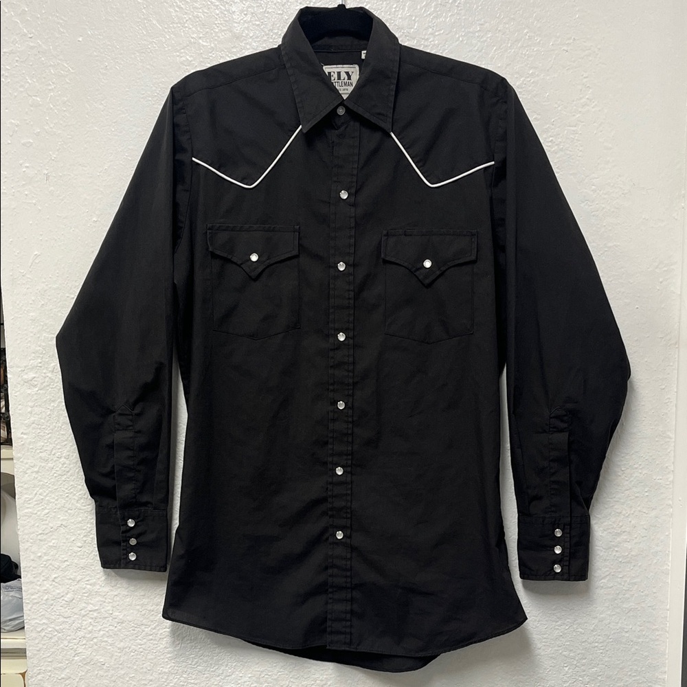 Ely Cattleman Black with White Trim Pearl Snap Shirt Size Small